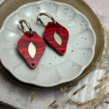 Petal Iris Earrings Cherry Red & Bronze