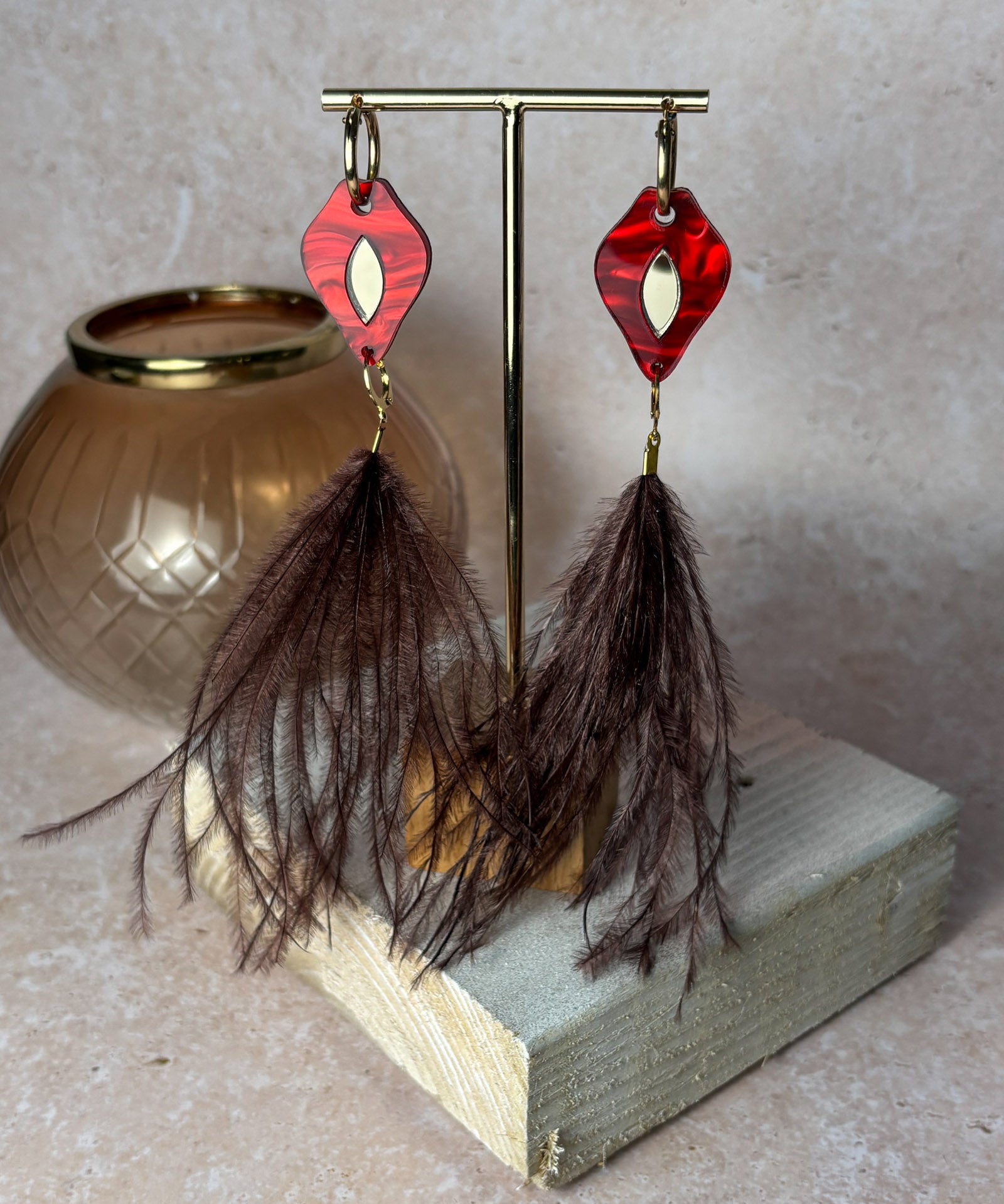 Petal Iris Earrings Cherry Red & Bronze