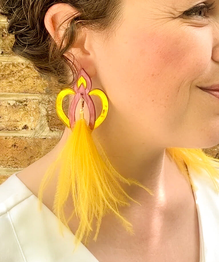 Iris Bloom Tassel Earrings Raspberry & Yellow
