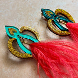 Iris Bloom Tassel Earring Teal & Glitter