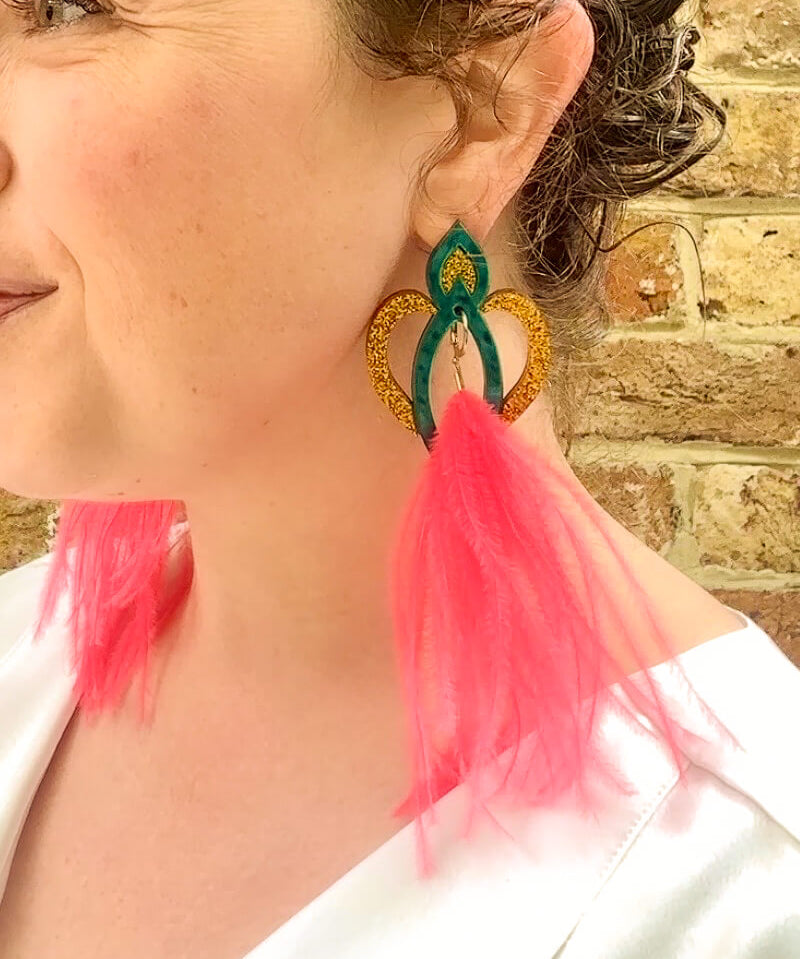 Iris Bloom Tassel Earring Teal & Glitter