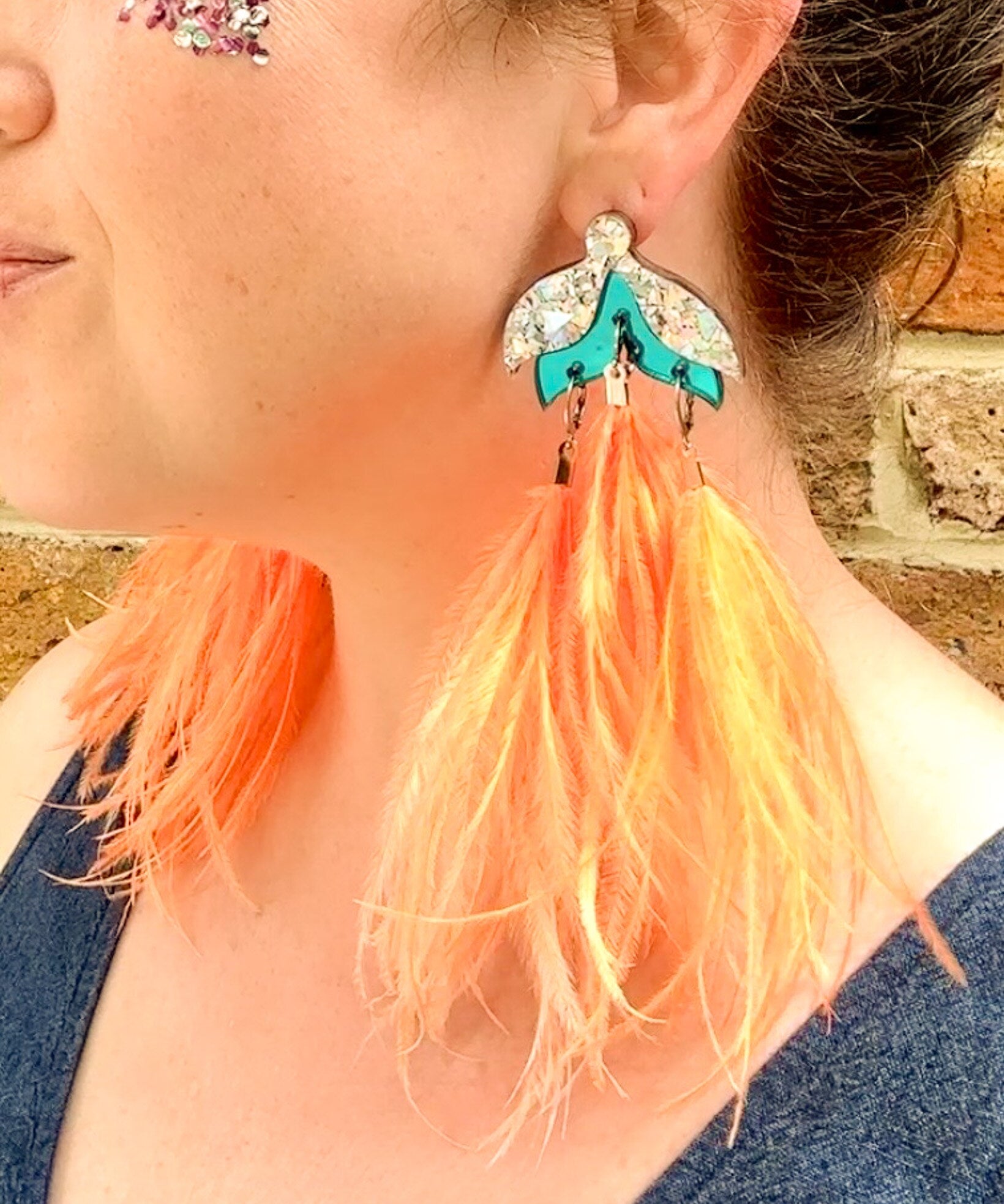 Maxi Tulip Earrings Silver & Teal