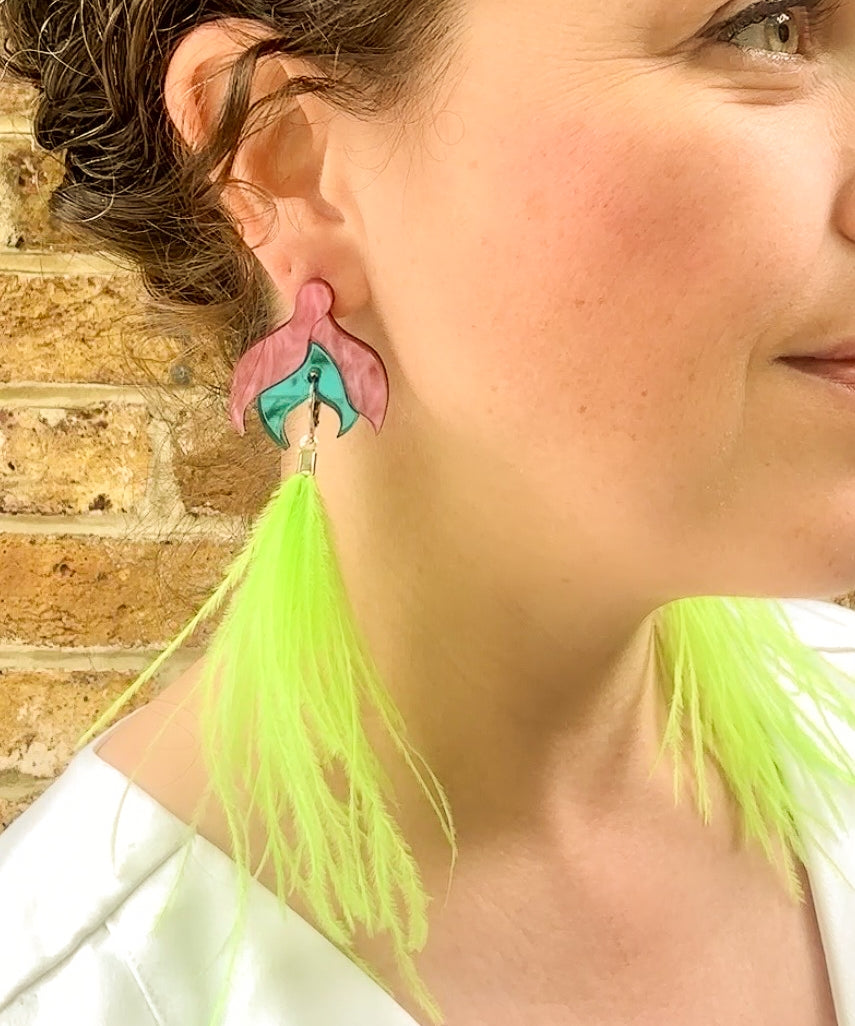 Mini Tulip Earrings Raspberry & Teal